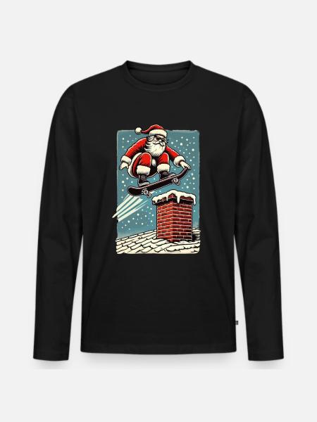 Weihnachten Skateboard Weihnachtsmann Schornstein - Männer Premium Bio Langarmshirt - Schwarz
