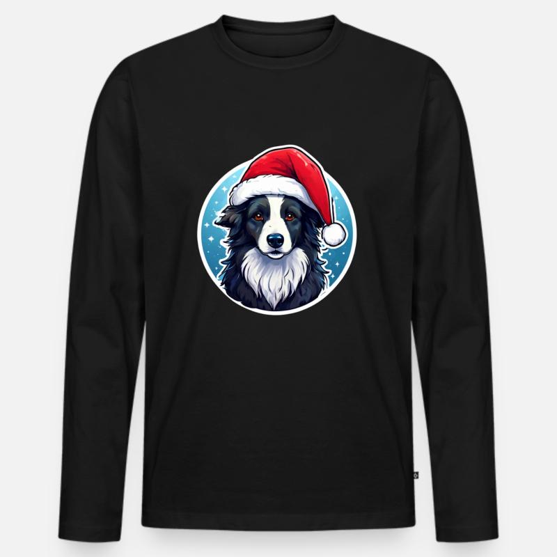 Weihnachten Hund - Männer Premium Bio Langarmshirt - Schwarz