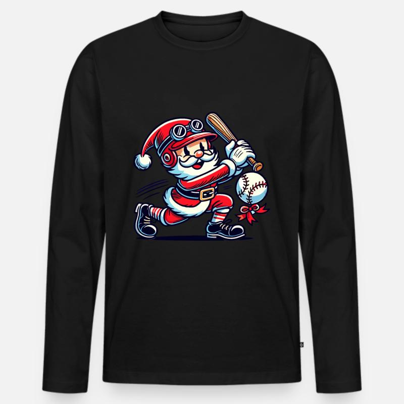 Weihnachtsmann Schwingt Baseballschläger - Männer Premium Bio Langarmshirt - Schwarz