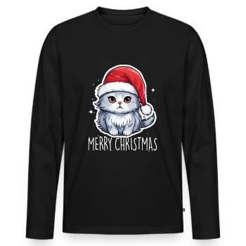 Noël chat - T-shirt manches longues Premium bio Homme - noir - Devant - Nico (187cm)