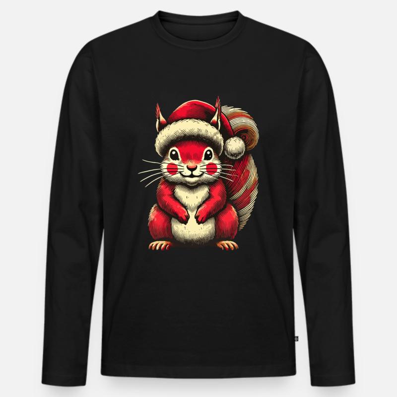Niedliches Eichhörnchen Mit Weihnachtsmütze - Männer Premium Bio Langarmshirt - Schwarz
