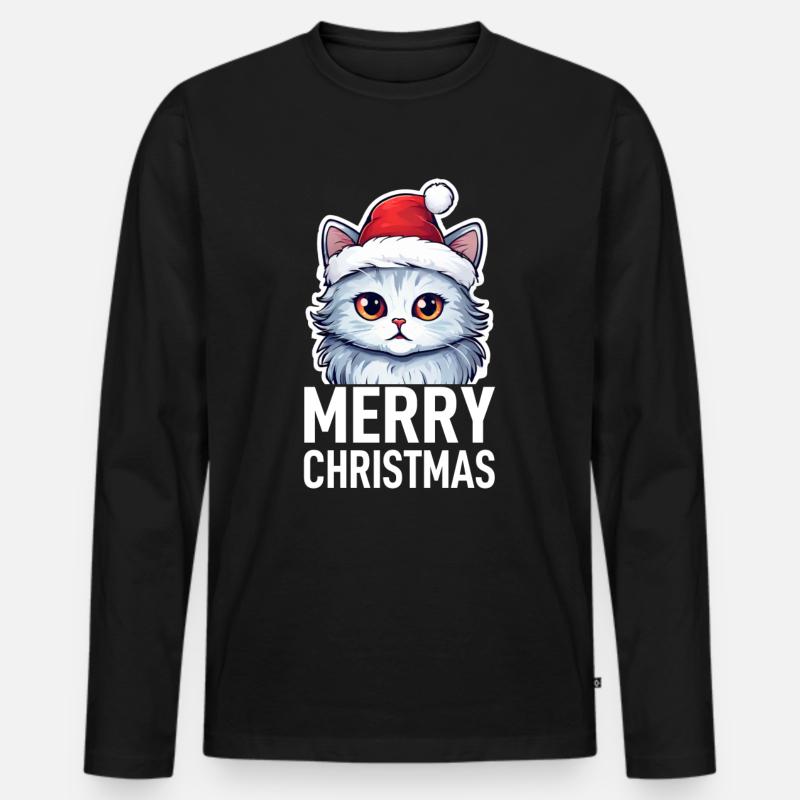 Katze Weihnachten - Männer Premium Bio Langarmshirt - Schwarz