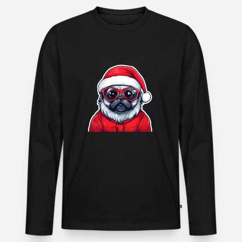 Mops Weihnachten - Männer Premium Bio Langarmshirt - Schwarz