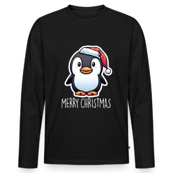 Pinguin Merry Christmas - Männer Premium Bio Langarmshirt - Schwarz - Vorne - Nico (187cm)