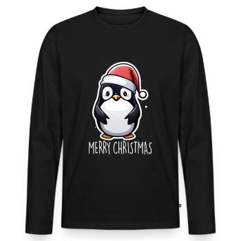 Pinguin Merry Christmas - Männer Premium Bio Langarmshirt - Schwarz - Vorne - Nico (187cm)