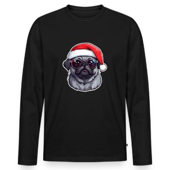 Mops Weihnachten - Männer Premium Bio Langarmshirt - Schwarz - Vorne - Nico (187cm)