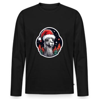 Kamel Weihnachten - Männer Premium Bio Langarmshirt - Schwarz - Vorne - Nico (187cm)