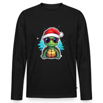 Turtle Christmas - Men's Premium Organic Long Sleeve Shirt - black - Front - Nico (187cm)