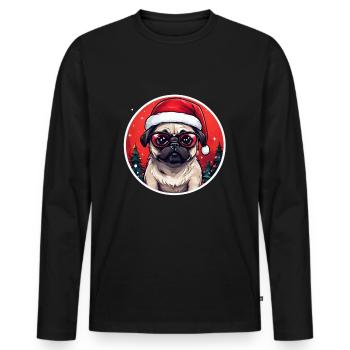 Mops Weihnachten - Männer Premium Bio Langarmshirt - Schwarz - Vorne - Nico (187cm)