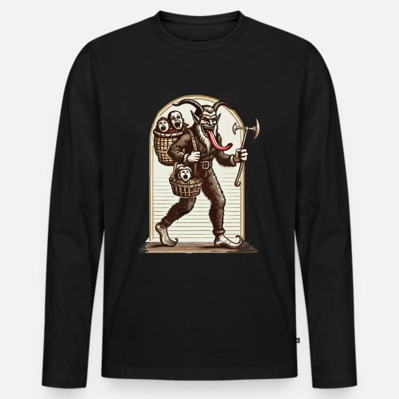 Gruseliger Krampus Mit Unartigen Kindern - Männer Premium Bio Langarmshirt - Schwarz