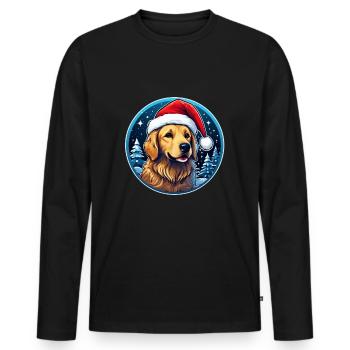 Golden Retriever Chien Noël - T-shirt manches longues Premium bio Homme - noir - Devant - Nico (187cm)