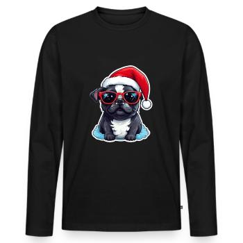 Mops Hund Weihnachten - Männer Premium Bio Langarmshirt - Schwarz - Vorne - Nico (187cm)