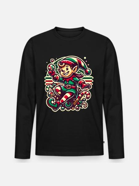 Joyeux Noël Gnome Illustration - T-shirt manches longues Premium bio Homme - noir