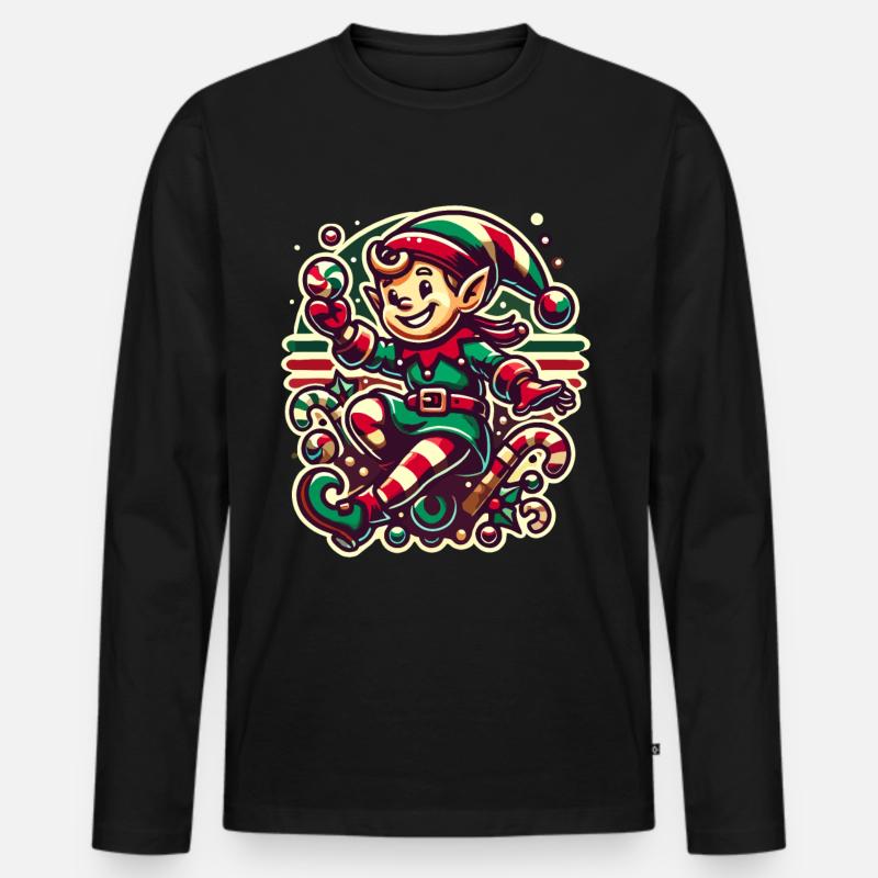Fröhlicher Weihnachtswichtel Illustration - Männer Premium Bio Langarmshirt - Schwarz