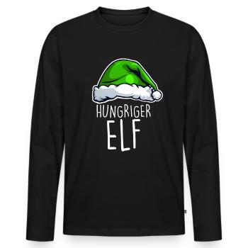 Noël elfe affamé - T-shirt manches longues Premium bio Homme - noir - Devant - Nico (187cm)