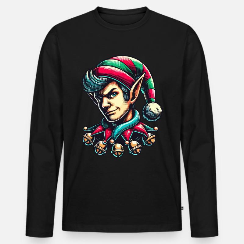 Frecher Weihnachtself Mit Glöckchen - Männer Premium Bio Langarmshirt - Schwarz