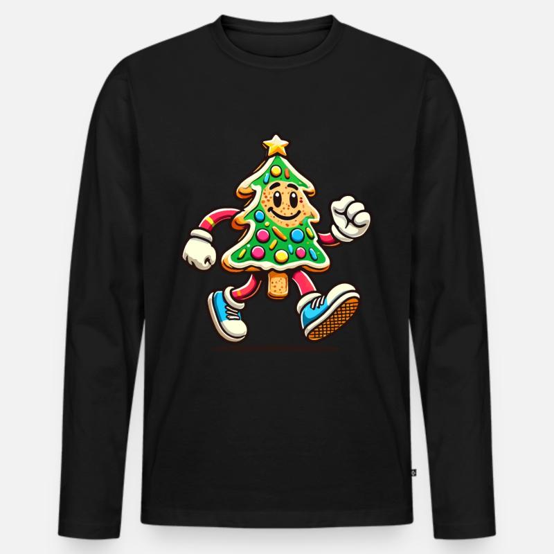 Fröhlicher Weihnachtskeks Baumfigur - Männer Premium Bio Langarmshirt - Schwarz