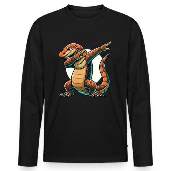 Dragon de Komodo, Lézard varan, Reptile, Dabbing - T-shirt manches longues Premium bio Homme - noir - Devant - Nico (187cm)