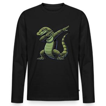 Dragon de Komodo, Lézard varan, Reptile, Dabbing - T-shirt manches longues Premium bio Homme - noir - Devant - Nico (187cm)