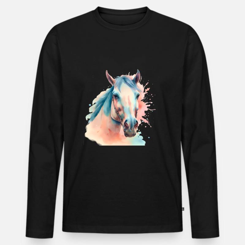 Pferd Pferde Pferdekopf - Männer Premium Bio Langarmshirt - Schwarz