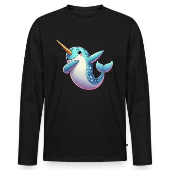 Narval, Baleine, Créature Marine, Licorne, Océan - T-shirt manches longues Premium bio Homme - noir - Devant - Nico (187cm)