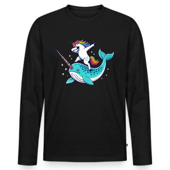 Narwhal, Unicorn, Whale, Sea Creature, Dabbing - Men's Premium Organic Long Sleeve Shirt - black - Front - Nico (187cm)