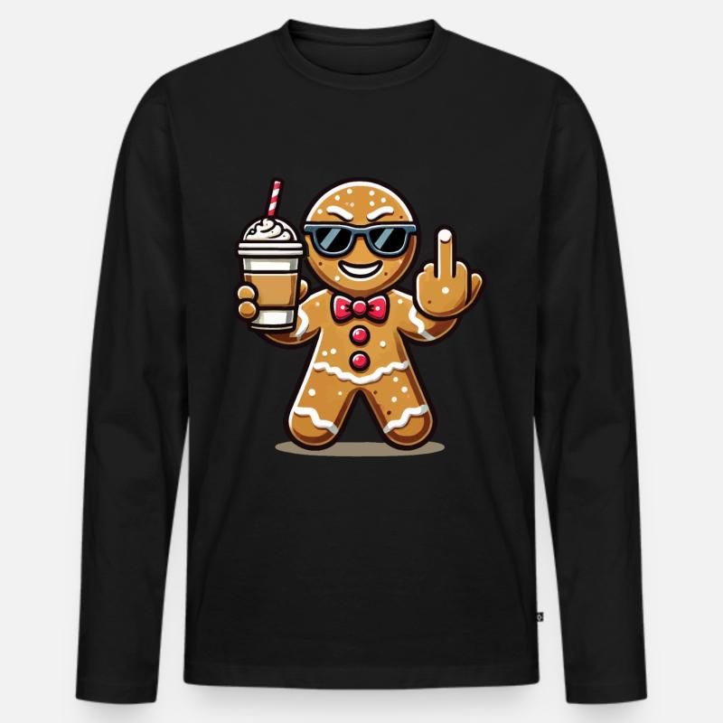 Weihnachten Lebkuchenmann Mit Attitüde - Männer Premium Bio Langarmshirt - Schwarz
