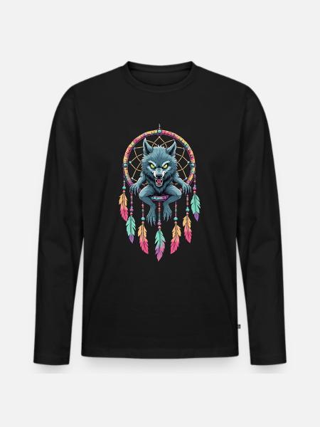 Traumfänger Werwolf - Männer Premium Bio Langarmshirt - Schwarz