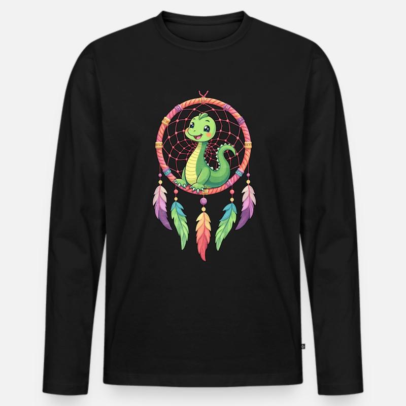 Traumfänger Dinosaurier - Männer Premium Bio Langarmshirt - Schwarz