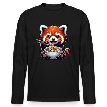 Panda roux, Panda roux, Panda ours, Nouilles ramen - T-shirt manches longues Premium bio Homme - noir - Devant - Nico (187cm)