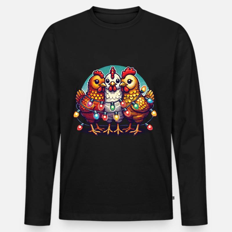 Weihnachten Mit Lustigen Hühnern - Männer Premium Bio Langarmshirt - Schwarz