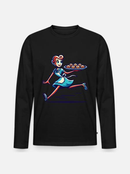 Cheerful baker serving fresh cookies - Men's Premium Organic Long Sleeve Shirt - black