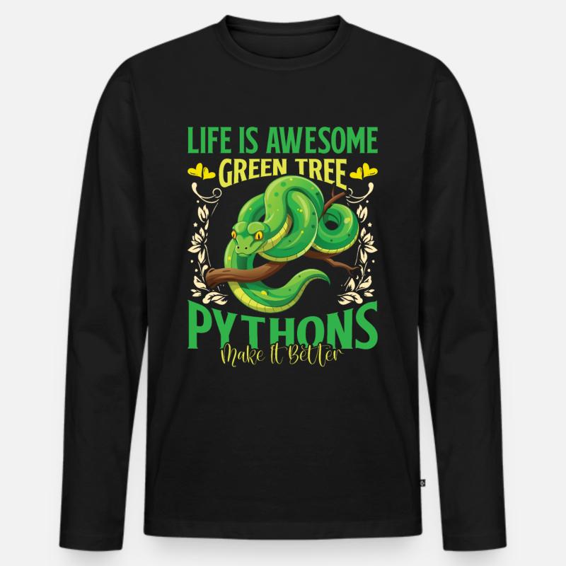 Green Tree Python - Männer Premium Bio Langarmshirt - Schwarz