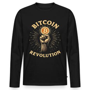 Révolution Bitcoin - T-shirt manches longues Premium bio Homme - noir - Devant - Nico (187cm)