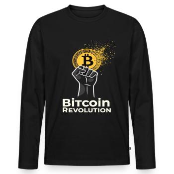 Révolution Bitcoin - T-shirt manches longues Premium bio Homme - noir - Devant - Nico (187cm)