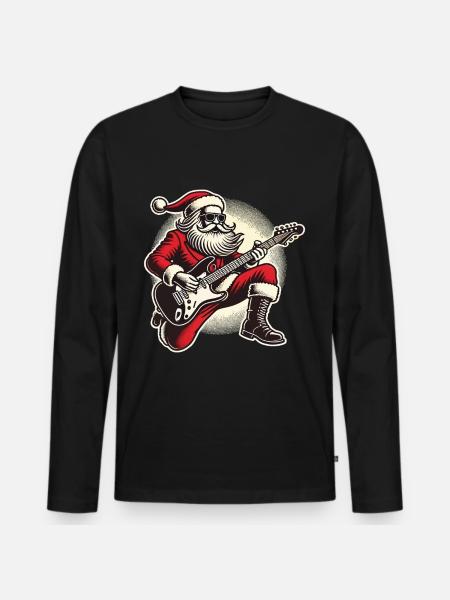 Rocking Santa Claus with guitar - Men's Premium Organic Long Sleeve Shirt - black