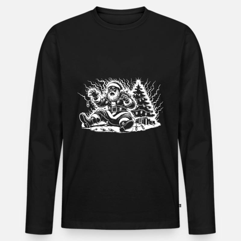 Weihnachtsmann Stromschlag Am Baum - Männer Premium Bio Langarmshirt - Schwarz