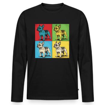 Bouledogue français Pop Art Design - T-shirt manches longues Premium bio Homme - noir - Devant - Nico (187cm)