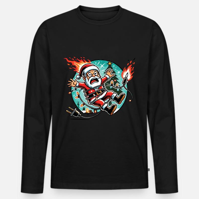 Weihnachtsmann Stromschlag Überraschung - Männer Premium Bio Langarmshirt - Schwarz
