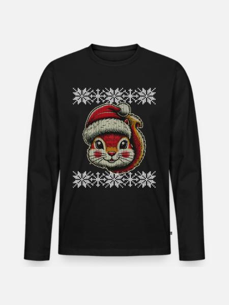 Cute Christmas squirrel with hat - Men's Premium Organic Long Sleeve Shirt - black