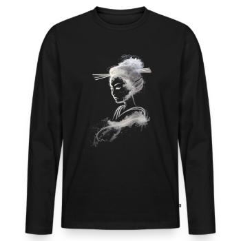 Geisha white dust - Men's Premium Organic Long Sleeve Shirt - black - Front - Nico (187cm)