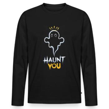 Un fantôme avec une couronne vous hante - T-shirt manches longues Premium bio Homme - noir - Devant - Nico (187cm)