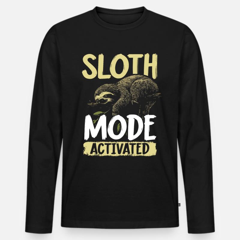 Sloth Mode: Activated Faultier Sloth - Männer Premium Bio Langarmshirt - Schwarz