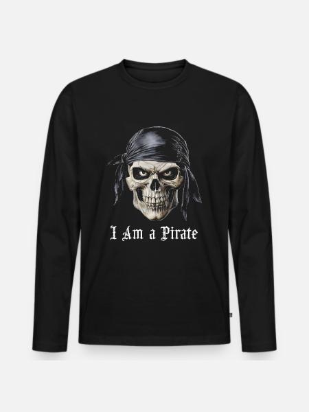 Skull Jeg er en pirat med øjne - Premium økologisk langærmet T-shirt til mænd - sort