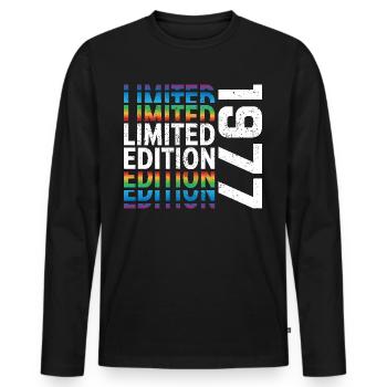 Limited Edition 1977 - Men's Premium Organic Long Sleeve Shirt - black - Front - Nico (187cm)