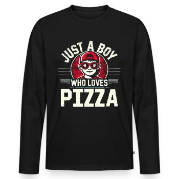 Pizza, juste un garçon qui aime la pizza - T-shirt manches longues Premium bio Homme - noir - Devant - Nico (187cm)