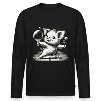 Lustiges Tischtennis Schwein Niedliches Design - Männer Premium Bio Langarmshirt - Schwarz - Vorne - Nico (187cm)