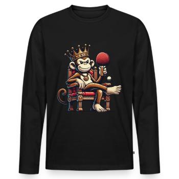 Funny Monkey King Table Tennis Ruler - Men's Premium Organic Long Sleeve Shirt - black - Front - Nico (187cm)