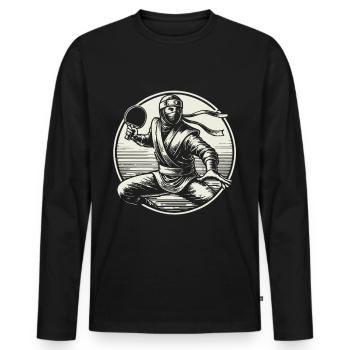 Retro Ninja Table Tennis Player Artwork Design - Men's Premium Organic Long Sleeve Shirt - black - Front - Nico (187cm)