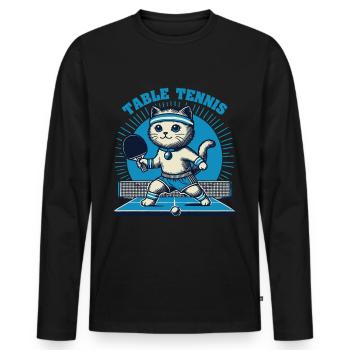 Niedliche Katze Tischtennis Vintage Stil - Männer Premium Bio Langarmshirt - Schwarz - Vorne - Nico (187cm)